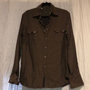 Gucci VTG men’s 90’s western style button down shirt. Brown. 40/15 3/4 EVC